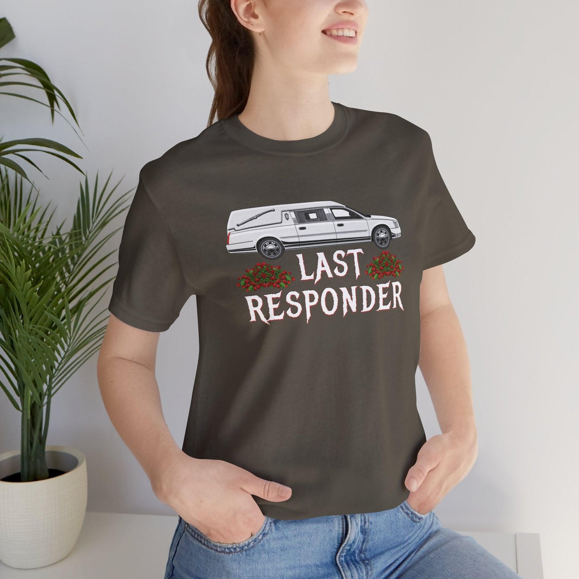 Last Responder NEW Tee - Cotton, Crew neck, DTG, funeral, funeral director, hearse, last responder, Men's Clothing, mortician, Neck Labels, Regular fit, T-shirts, Unisex, Women's Clothing T-Shirt