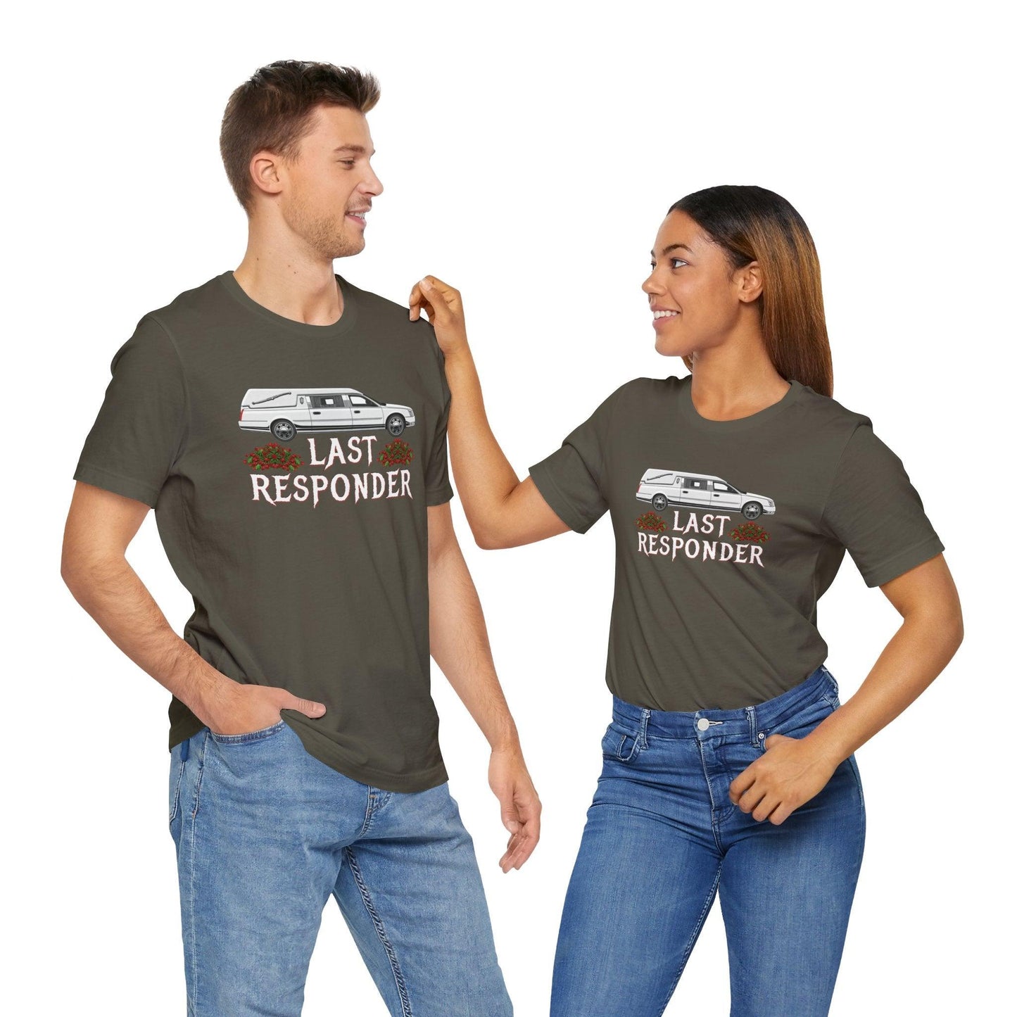 Last Responder NEW Tee - Cotton, Crew neck, DTG, funeral, funeral director, hearse, last responder, Men's Clothing, mortician, Neck Labels, Regular fit, T-shirts, Unisex, Women's Clothing T-Shirt