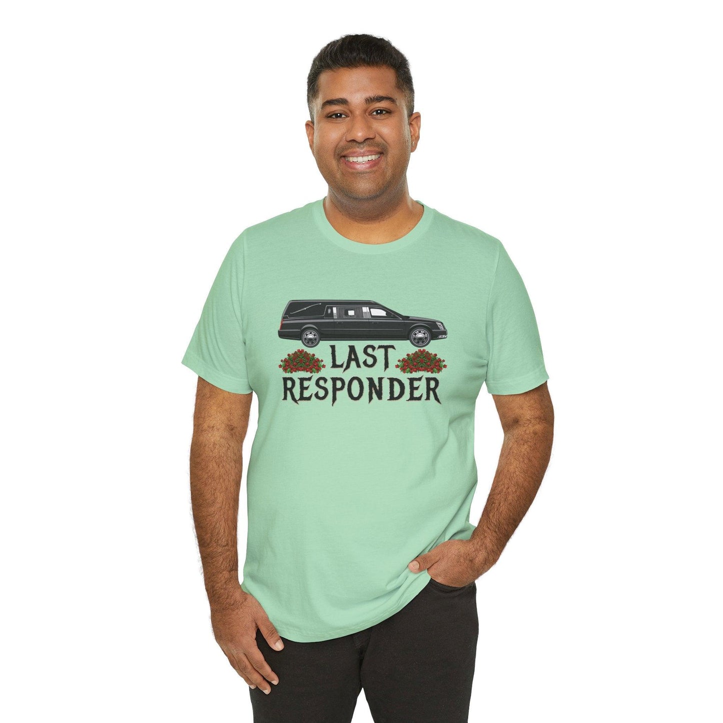 Last Responder NEW Tee - Cotton, Crew neck, DTG, funeral, funeral director, hearse, last responder, Men's Clothing, mortician, Neck Labels, Regular fit, T-shirts, Unisex, Women's Clothing T-Shirt