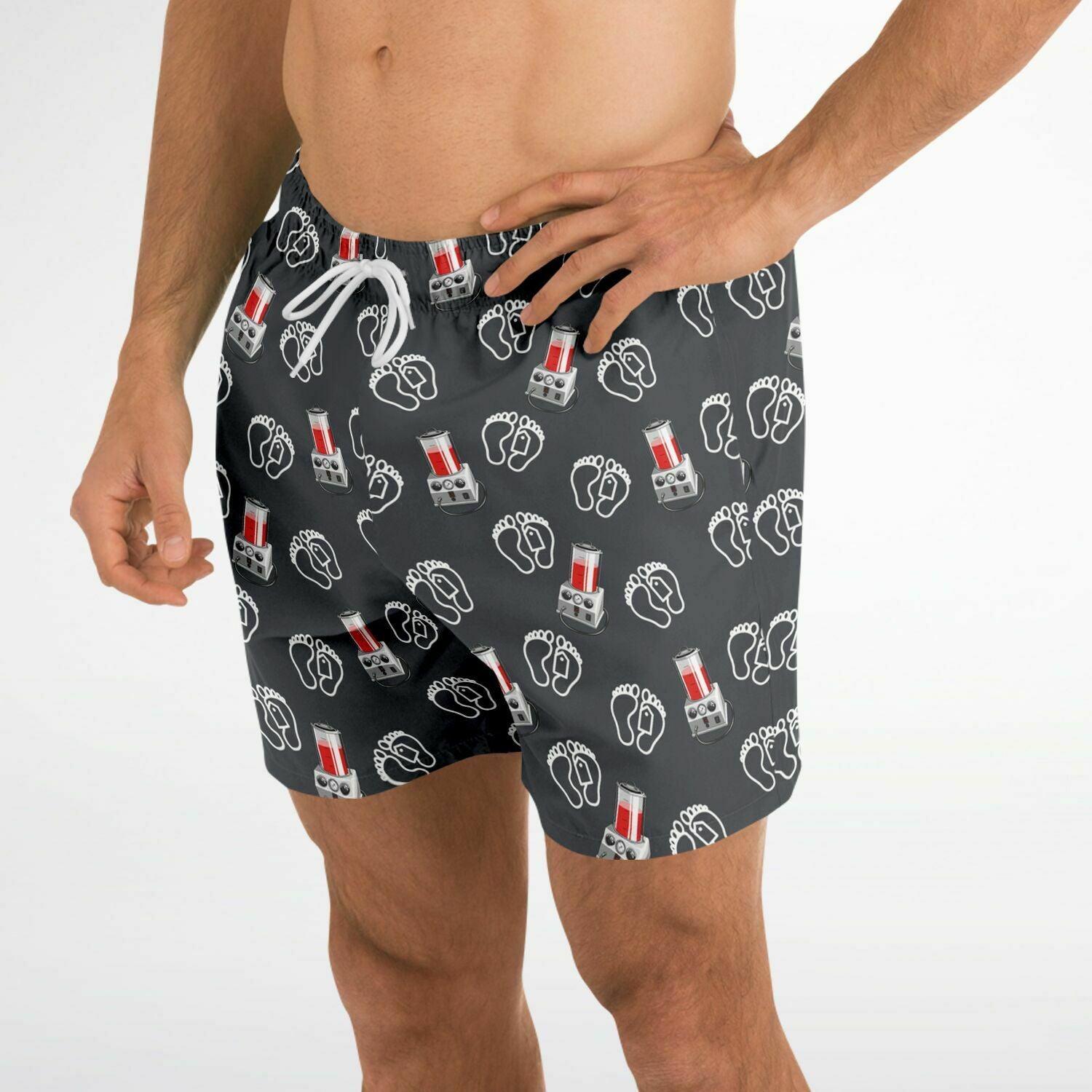 Morti-Boy Embalmer on Steel Grey - Swim Trunks - Casket, Coffin, death care, death positive, embalm, embalmer, Embalming, embalming machine, Funeral, funeral home, funerals, last responder, mortician, mortuary science, porti-boy, toe tag Swim Trunks Men - AOP