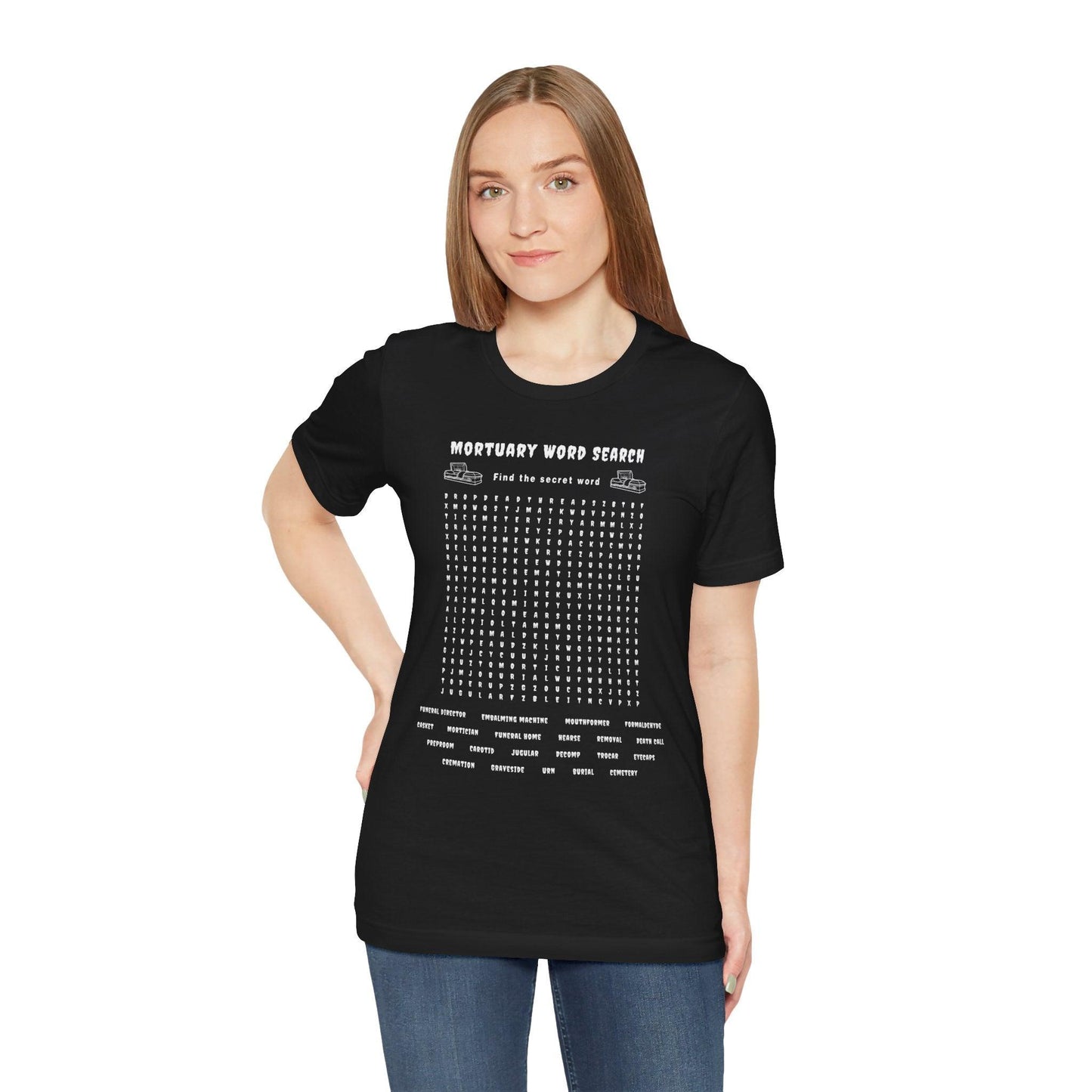 Mortuary Word Search Puzzle - Tee - college, embalmer, funeral director, mortician, mortuary school, puzzle, science T-Shirt