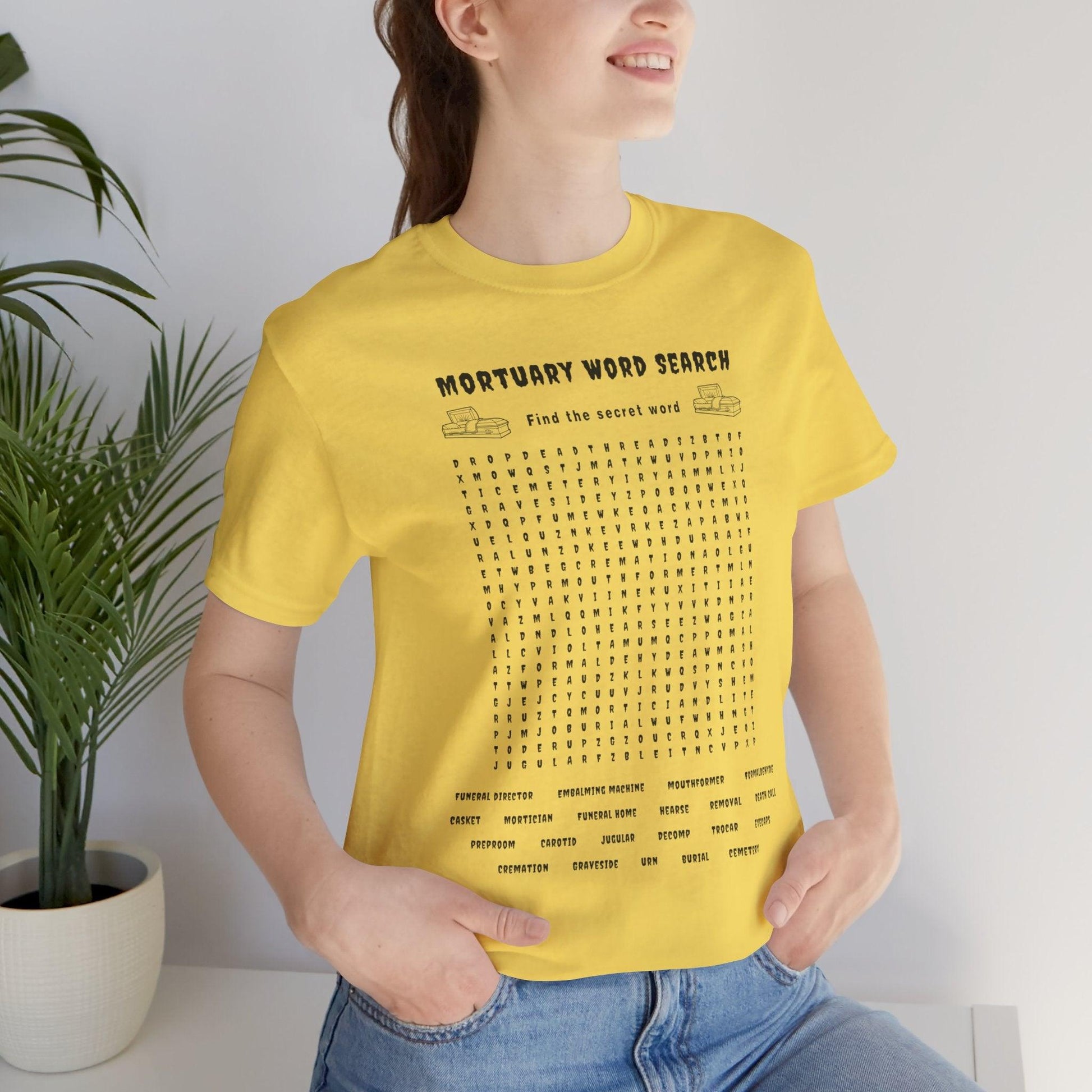 Mortuary Word Search Puzzle - Tee - college, embalmer, funeral director, mortician, mortuary school, puzzle, science T-Shirt