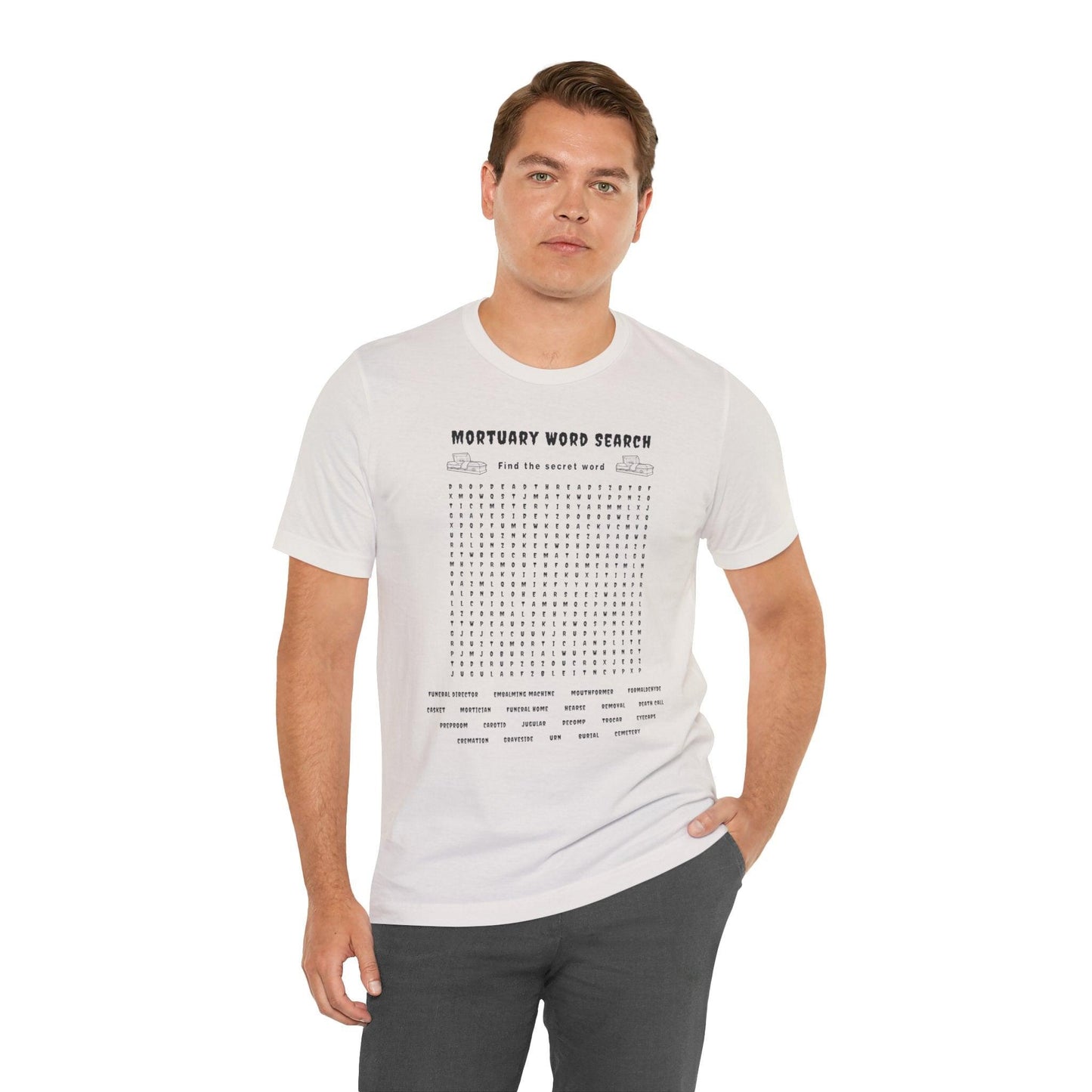 Mortuary Word Search Puzzle - Tee - college, embalmer, funeral director, mortician, mortuary school, puzzle, science T-Shirt