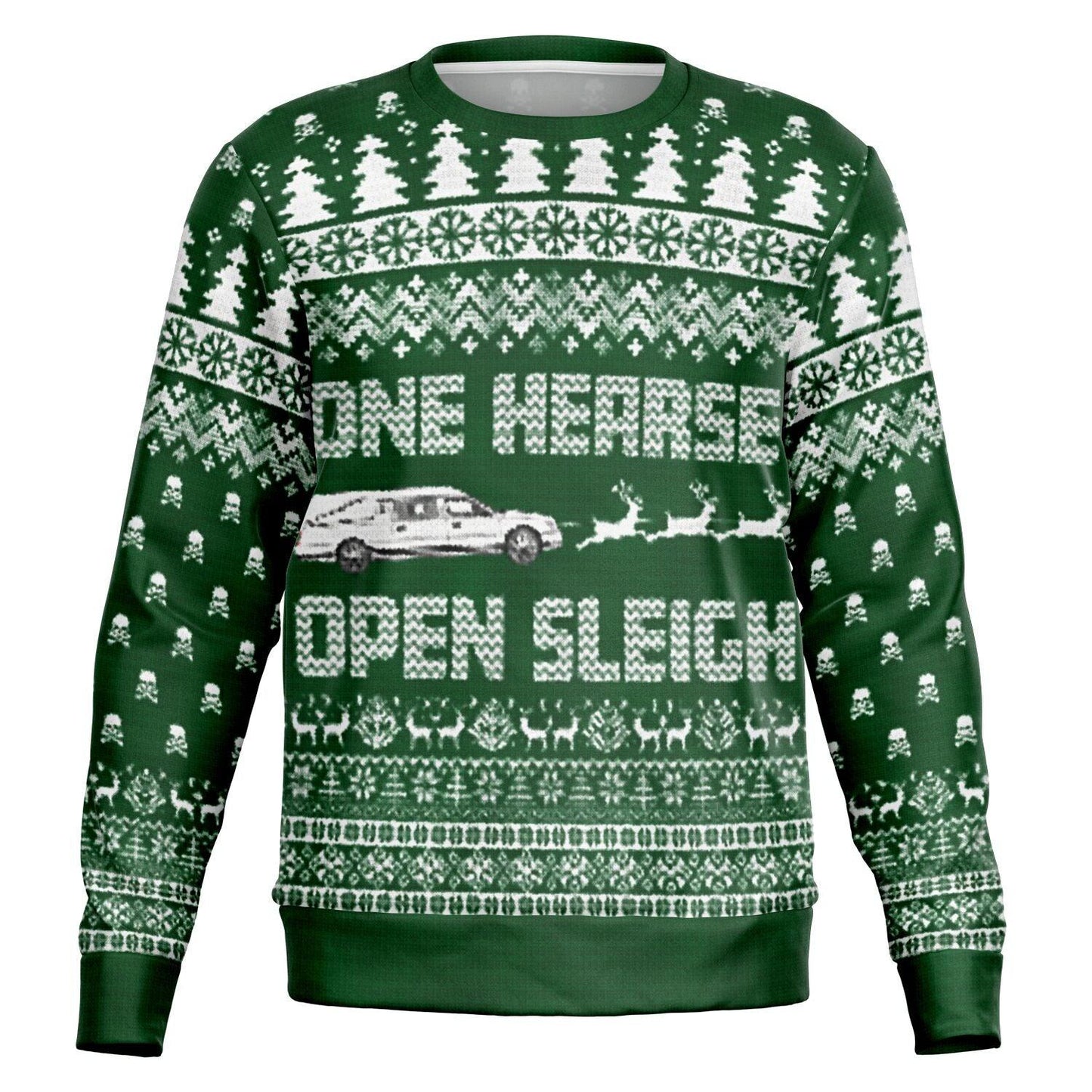 "One Hearse Open Sleigh" Ugly Christmas Sweater GREEN - embalmer,funeral director,Hearse,mortician,mortuary science Sweater