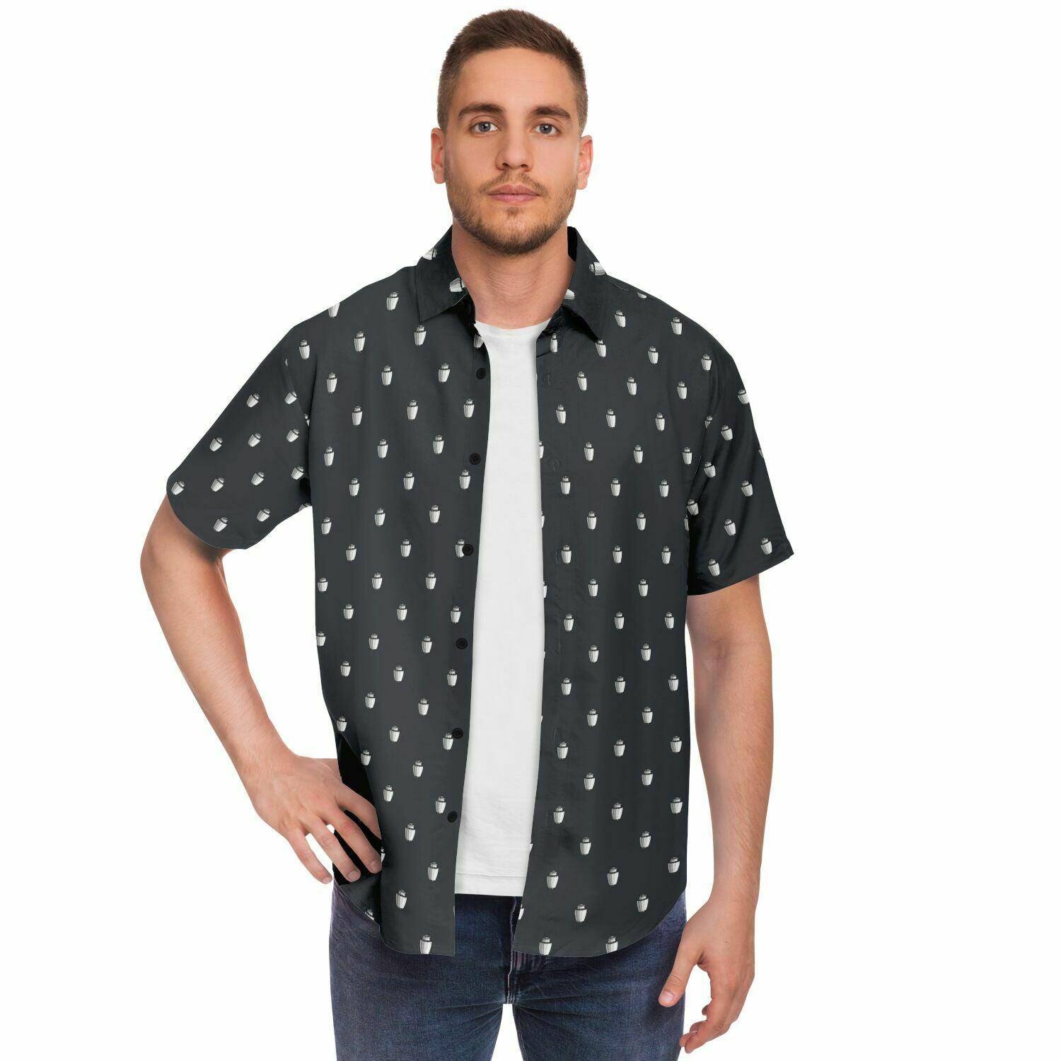 Subtle-Tee White Urn on Steel Grey - button down, button up, death, Funeral, goth, Urn Short Sleeve Button Down Shirt - AOP