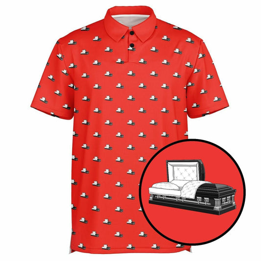 Sunday Red Sunday Dead Golf Polo - Open Casket - casket, Coffin, death, funeral, funeral directing, funeral director, golf, mortician, polo, tiger woods Polo Shirt - AOP