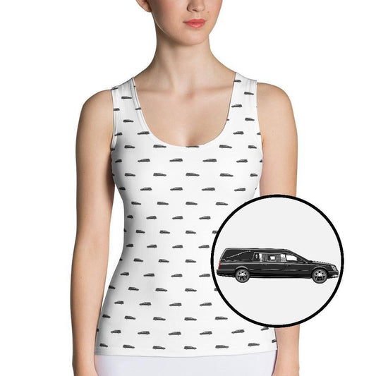 Tank Top - Black Hearse on White - death, funeral, goth, hearse 