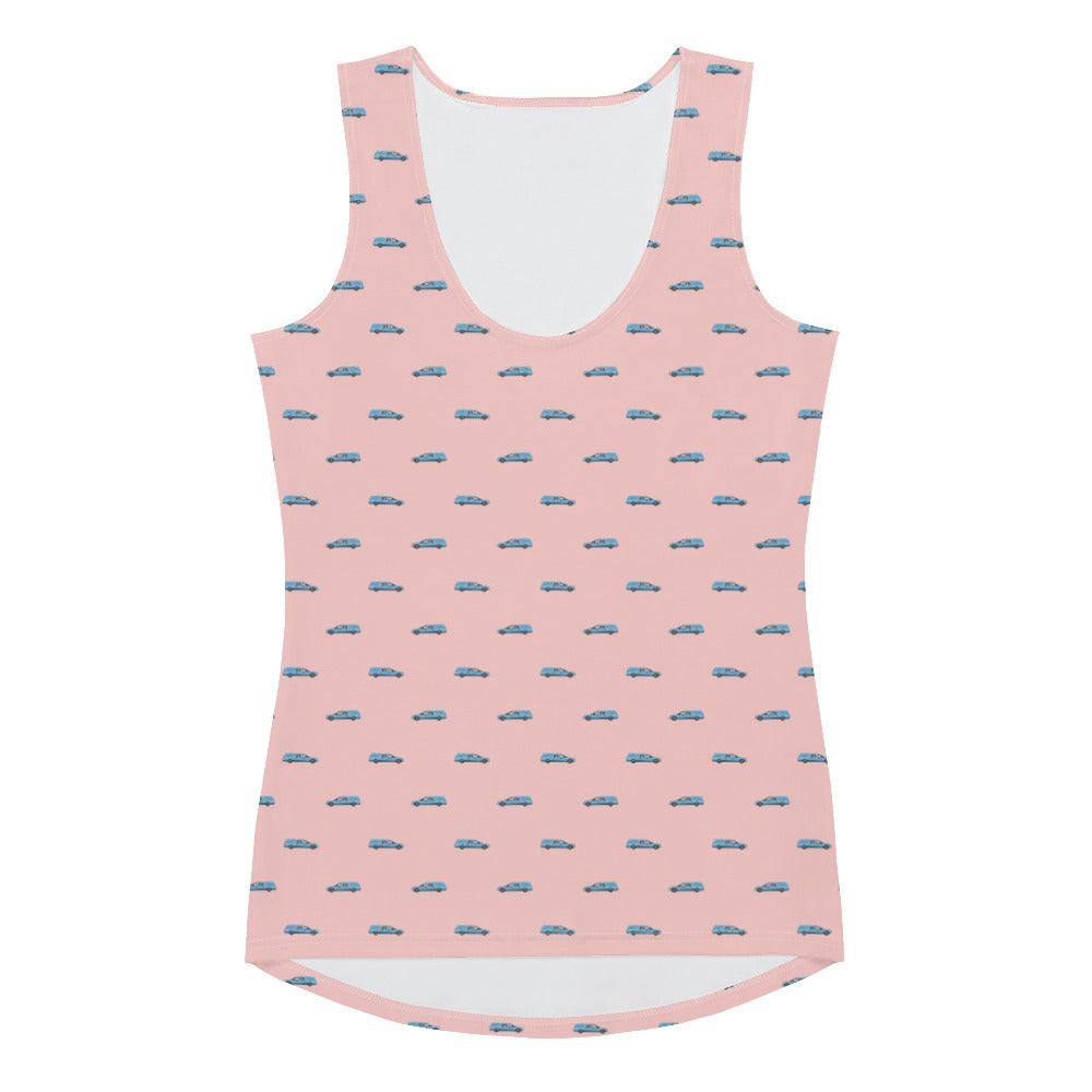 Tank Top - Light Blue Hearse on Pink - death, funeral, goth, hearse 