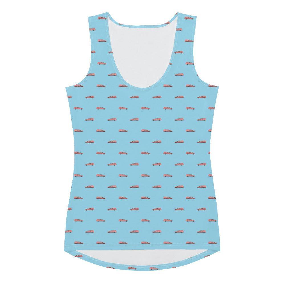 Tank Top - Pink Hearse on Baby Blue - death, funeral, goth, hearse 