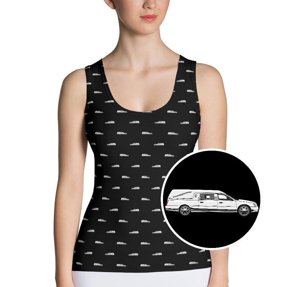 Tank Top - White Hearse on Black - death, funeral, goth, hearse 