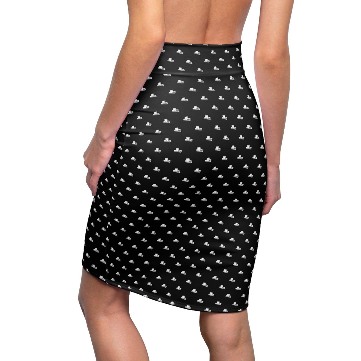 Pencil Skirt - White Casket on Black - All Over Print, AOP, AOP Clothing, Assembled in the USA, Assembled in USA, casket, coffin, death, funeral, goth, Made in the USA, Made in USA, Skirts & Dresses, Sublimation, Women's Clothing All Over Prints