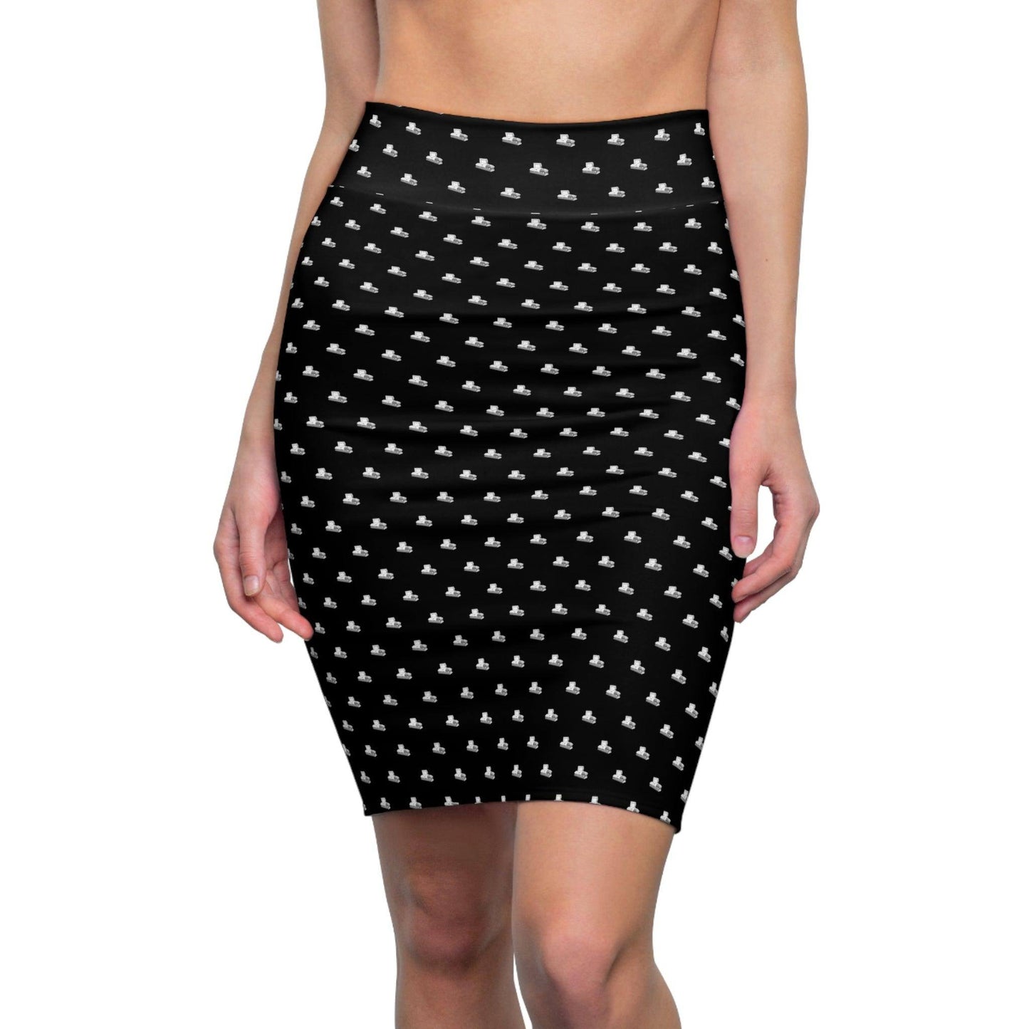 Pencil Skirt - White Casket on Black - All Over Print, AOP, AOP Clothing, Assembled in the USA, Assembled in USA, casket, coffin, death, funeral, goth, Made in the USA, Made in USA, Skirts & Dresses, Sublimation, Women's Clothing All Over Prints