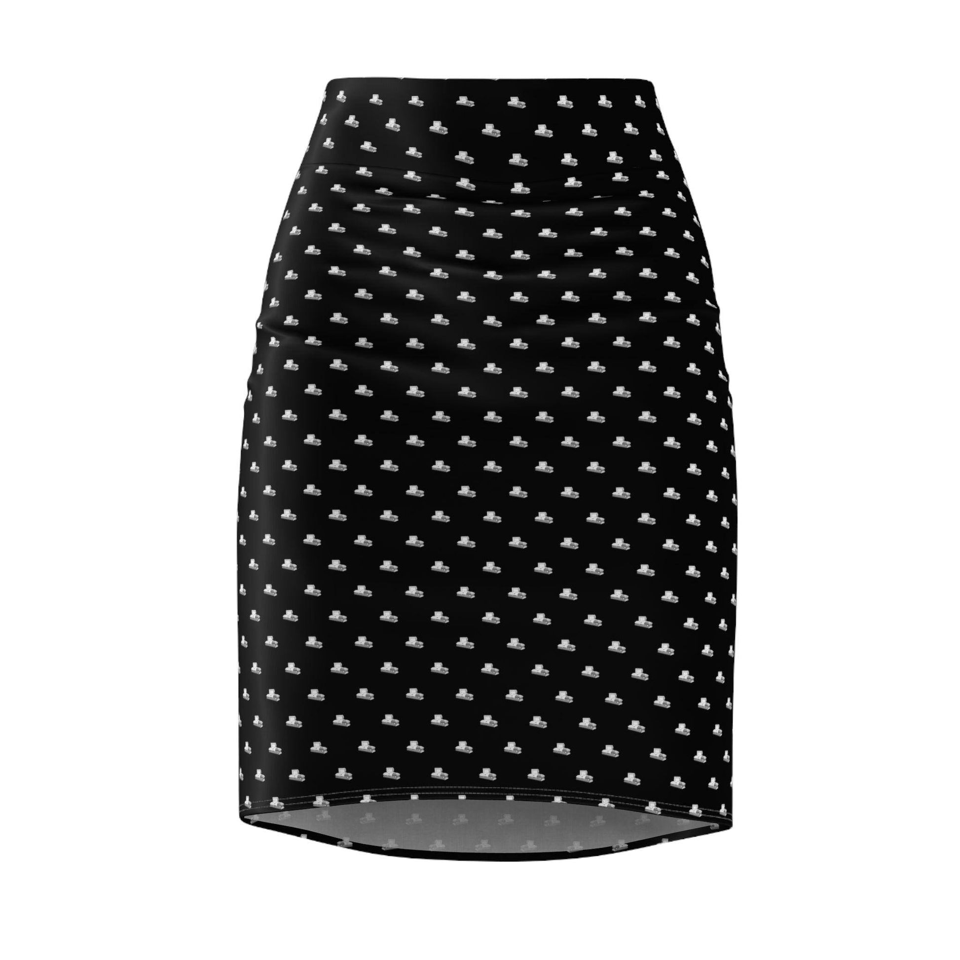 Pencil Skirt - White Casket on Black - All Over Print, AOP, AOP Clothing, Assembled in the USA, Assembled in USA, casket, coffin, death, funeral, goth, Made in the USA, Made in USA, Skirts & Dresses, Sublimation, Women's Clothing All Over Prints