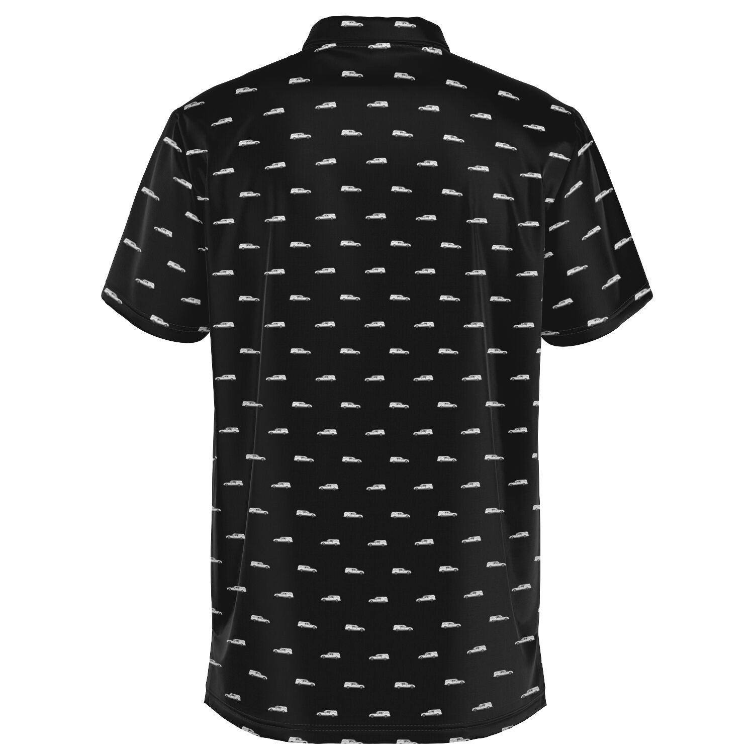 White Hearse on Black - Golf Polo Shirt - death, Funeral, golf, hearse, polo Polo Shirt - AOP