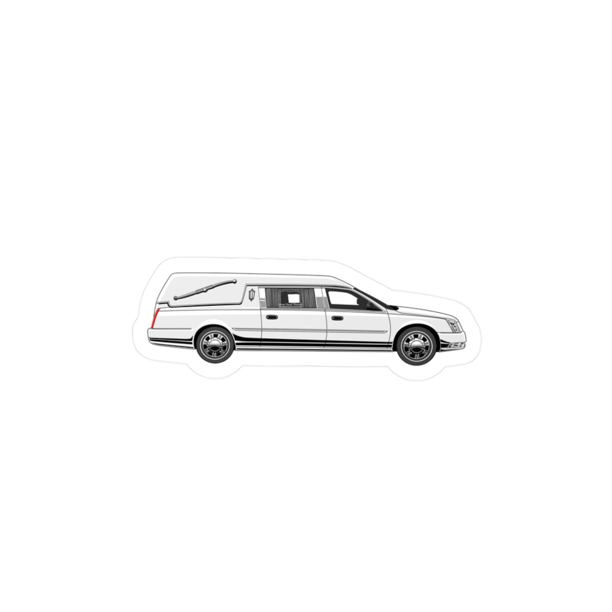 White Hearse Vinyl Sticker - Assembled in the USA, Assembled in USA, death, funeral, goth, hearse, Home & Living, Kiss cut, Made in the USA, Made in USA, Magnets & Stickers, Paper, Satin, Stickers, Vinyl, White base Paper products